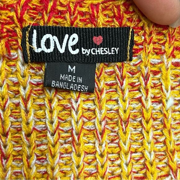 Love by Chesley Knit Cropped Colorful Boho Sweater Size Medium Deep V-neck - Picture 4 of 5